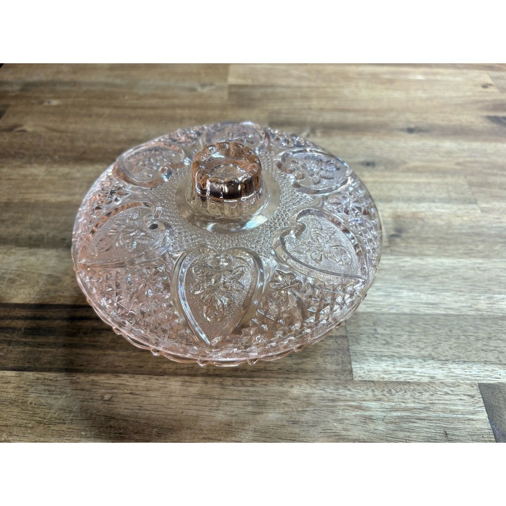 Vintage Bowl Pink Depression Glass Candy Trinket Dish Lid KIG Malaysia Vanity